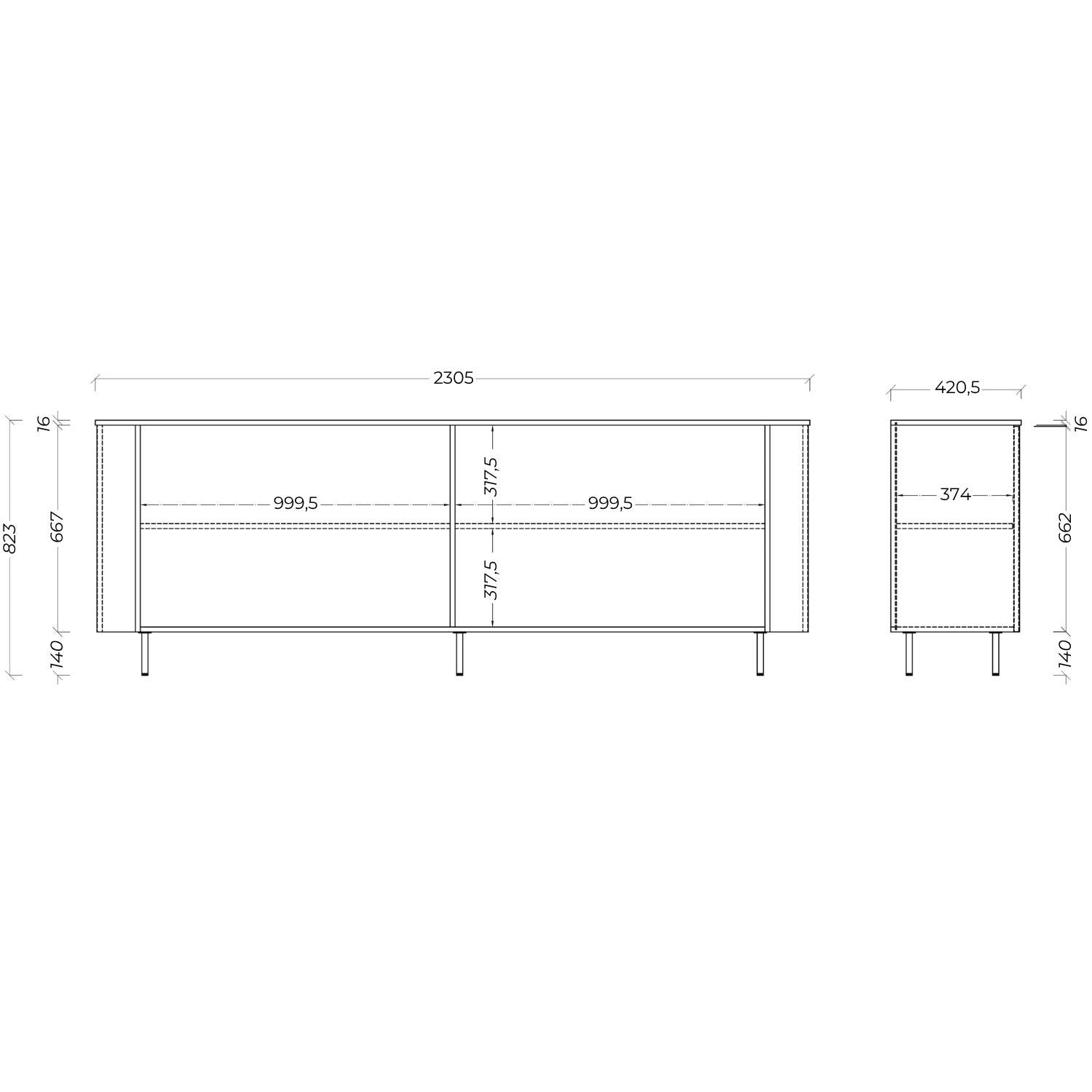 Palermo 230cm 4 Door Large Curved Sideboard - Cashmere - FurniComp