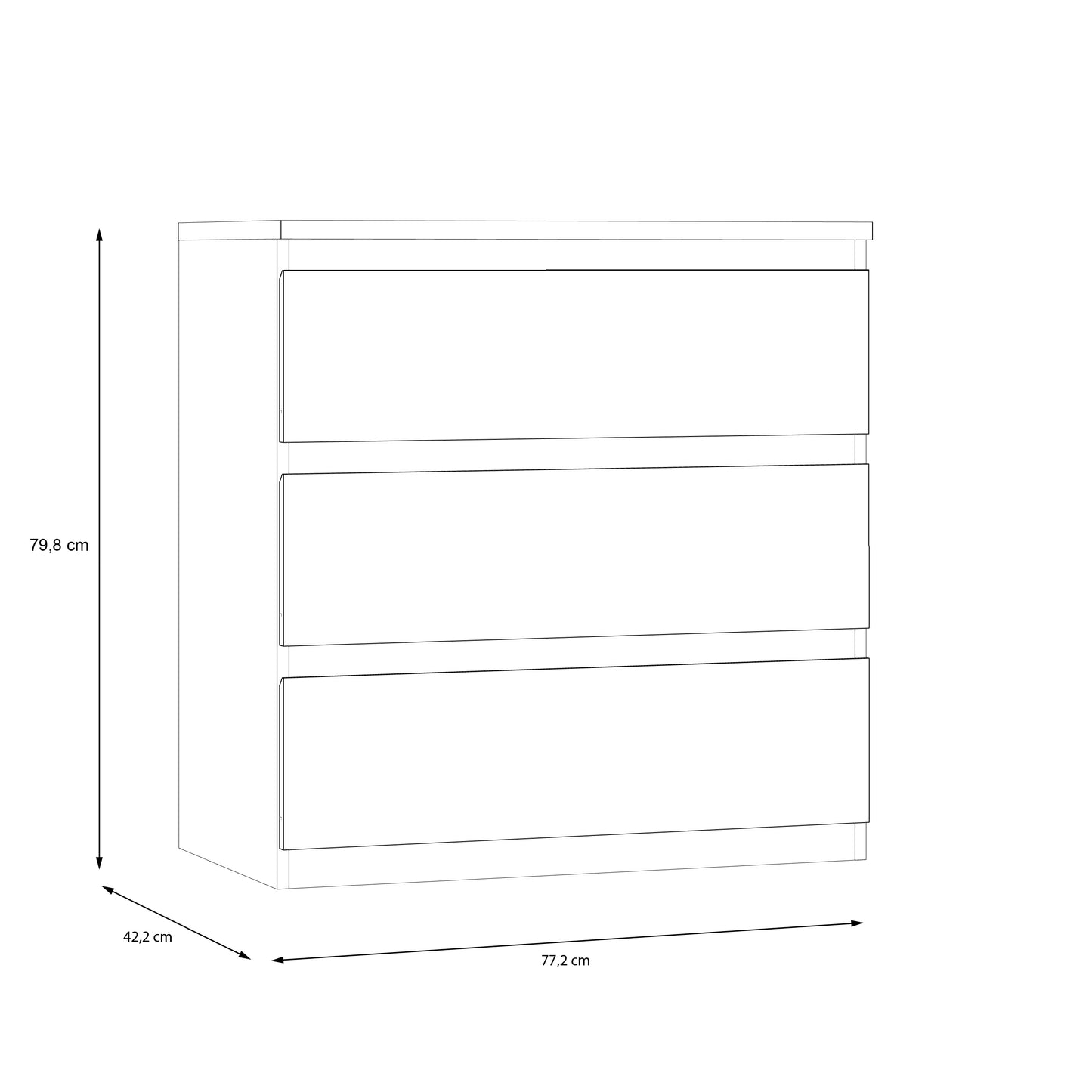 Alaska 3 Drawer Chest of Drawers - Oak - FurniComp