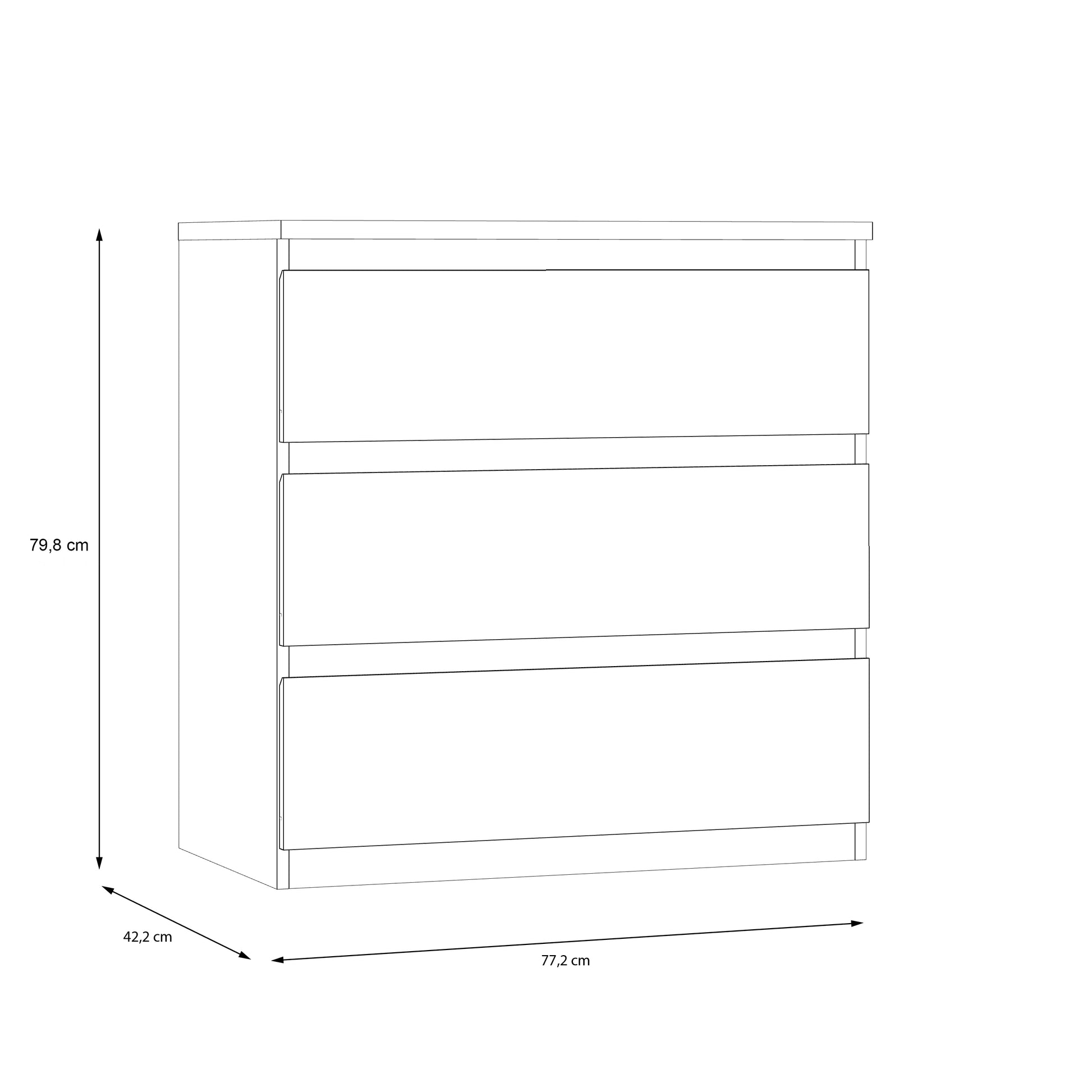 Alaska 3 Drawer Chest of Drawers - Oak - FurniComp