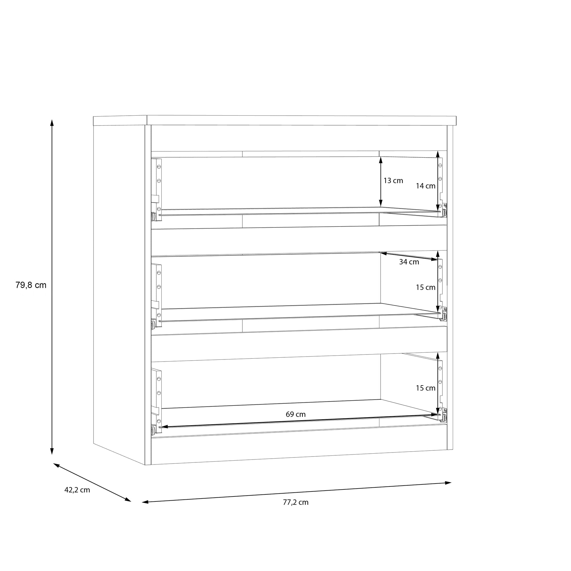 Alaska 3 Drawer Chest of Drawers - Oak - FurniComp
