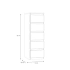 Alaska 5 Drawer Tall Chest of Drawers - White Gloss - FurniComp