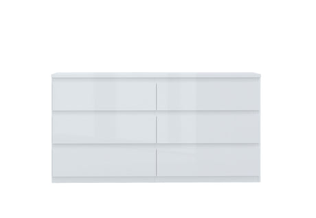Alaska 6 Drawer Wide Chest of Drawers - White Gloss - FurniComp