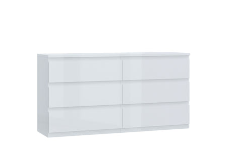 Alaska 6 Drawer Wide Chest of Drawers - White Gloss - FurniComp