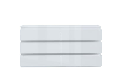 Alaska 6 Drawer Wide Chest of Drawers - White Gloss - FurniComp