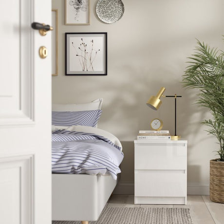 Alaska White Gloss 2 Drawer Bedside - FurniComp
