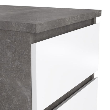 Alaska White Gloss & Concrete Grey 2 Drawer Bedside - FurniComp