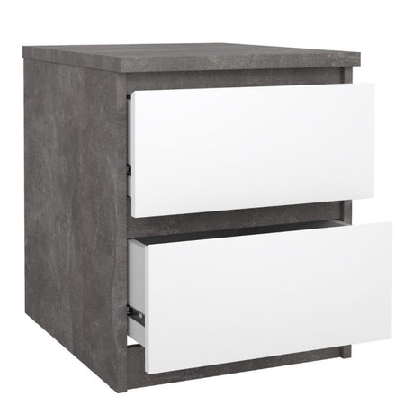 Alaska White Gloss & Concrete Grey 2 Drawer Bedside - FurniComp