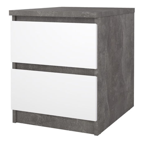 Alaska White Gloss & Concrete Grey 2 Drawer Bedside - FurniComp