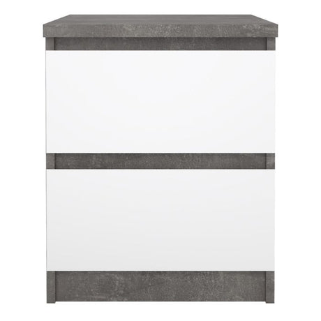 Alaska White Gloss & Concrete Grey 2 Drawer Bedside - FurniComp