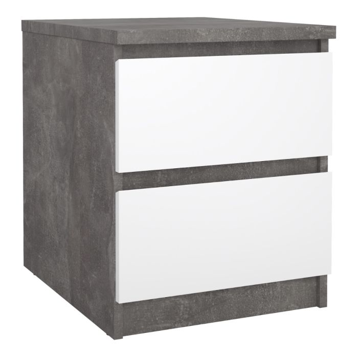 Alaska White Gloss & Concrete Grey 2 Drawer Bedside