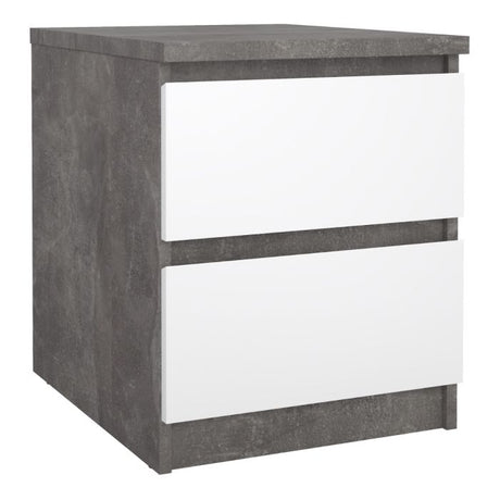 Alaska White Gloss & Concrete Grey 2 Drawer Bedside - FurniComp