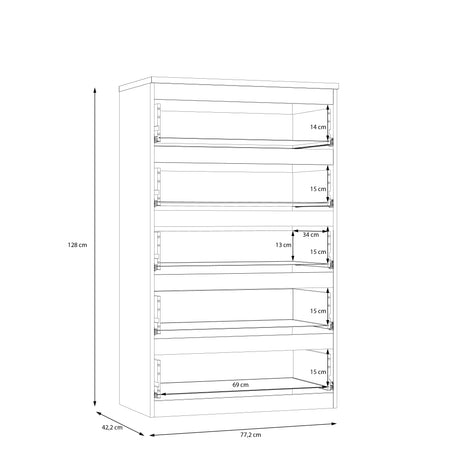 Alaska 5 Drawer Wide Chest of Drawers - Oak - FurniComp