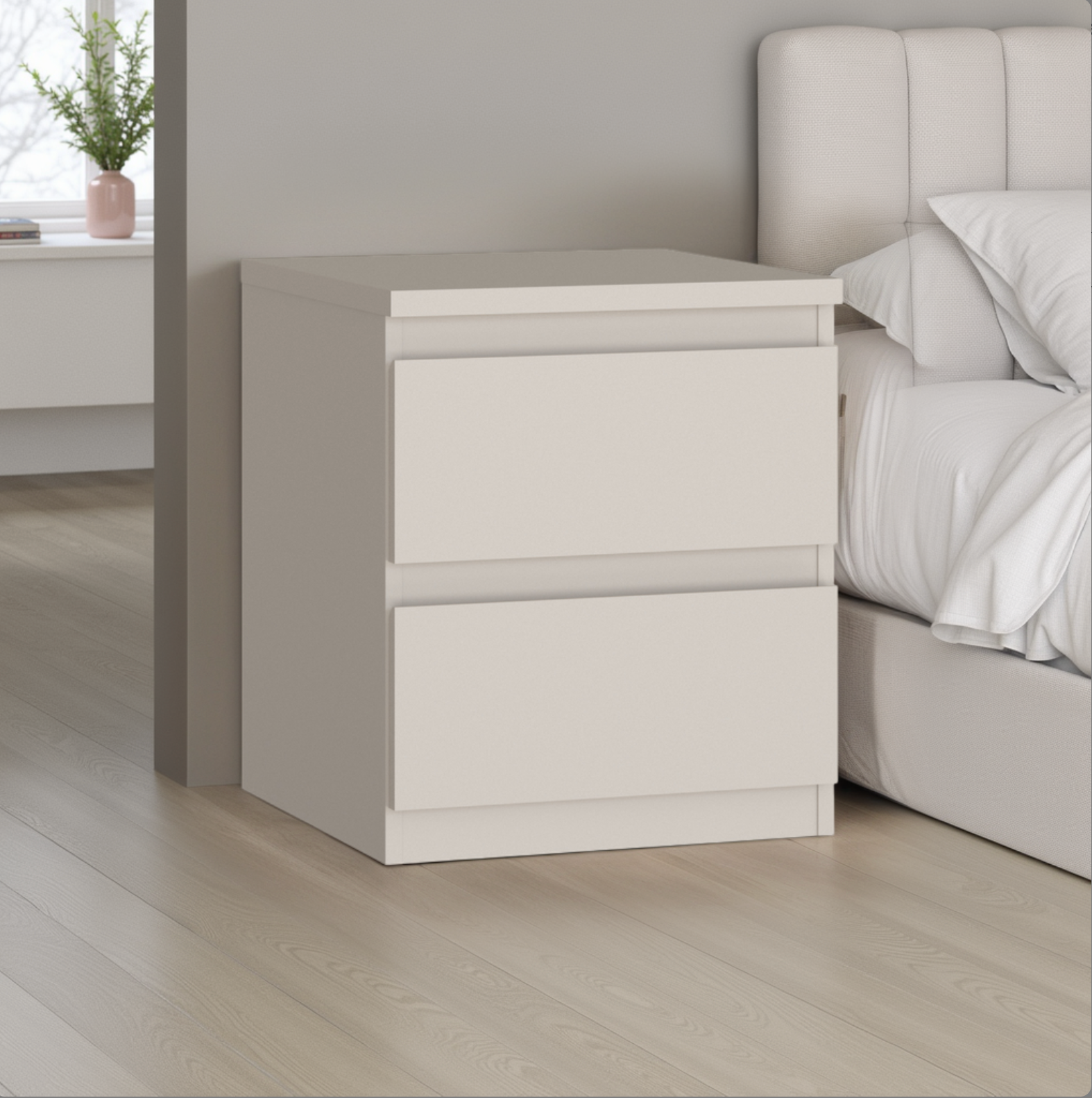 Alaska 2 Drawer Bedside Table - Cashmere - FurniComp