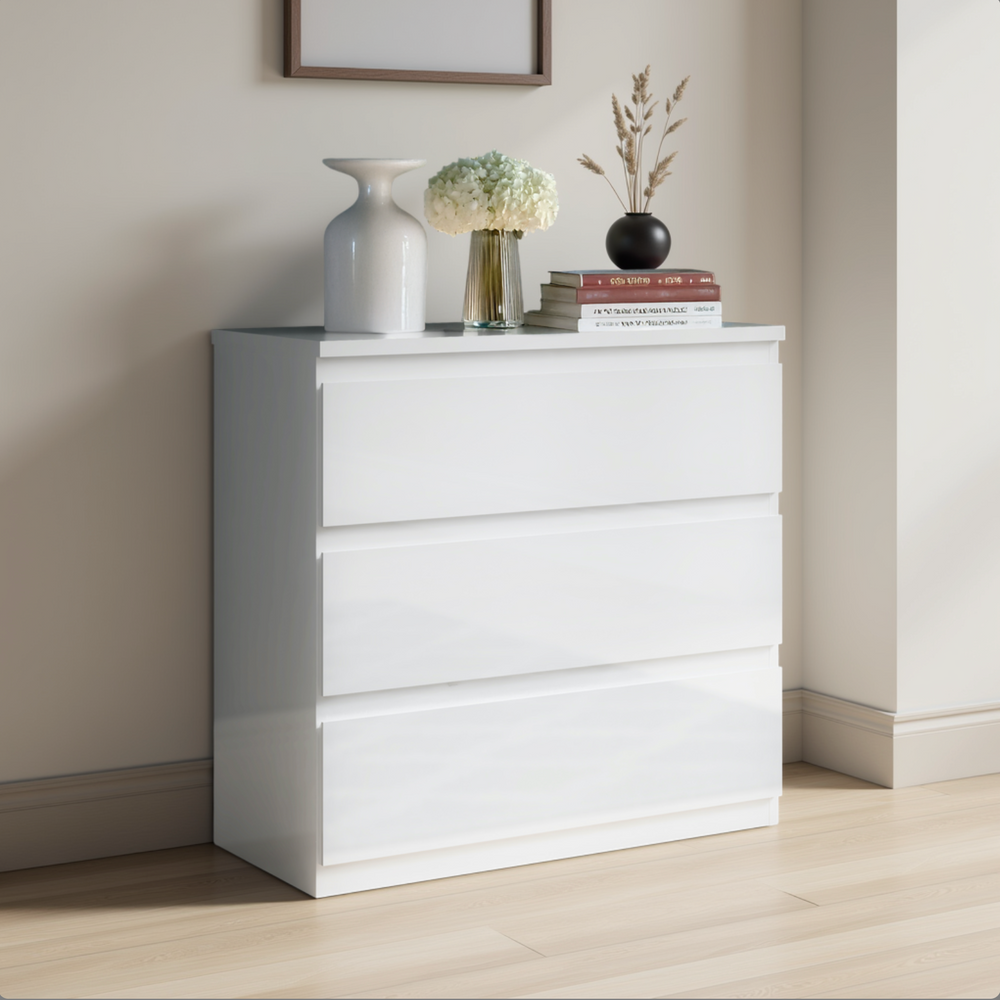 Alaska 3 Drawer Chest of Drawers - White Gloss - FurniComp