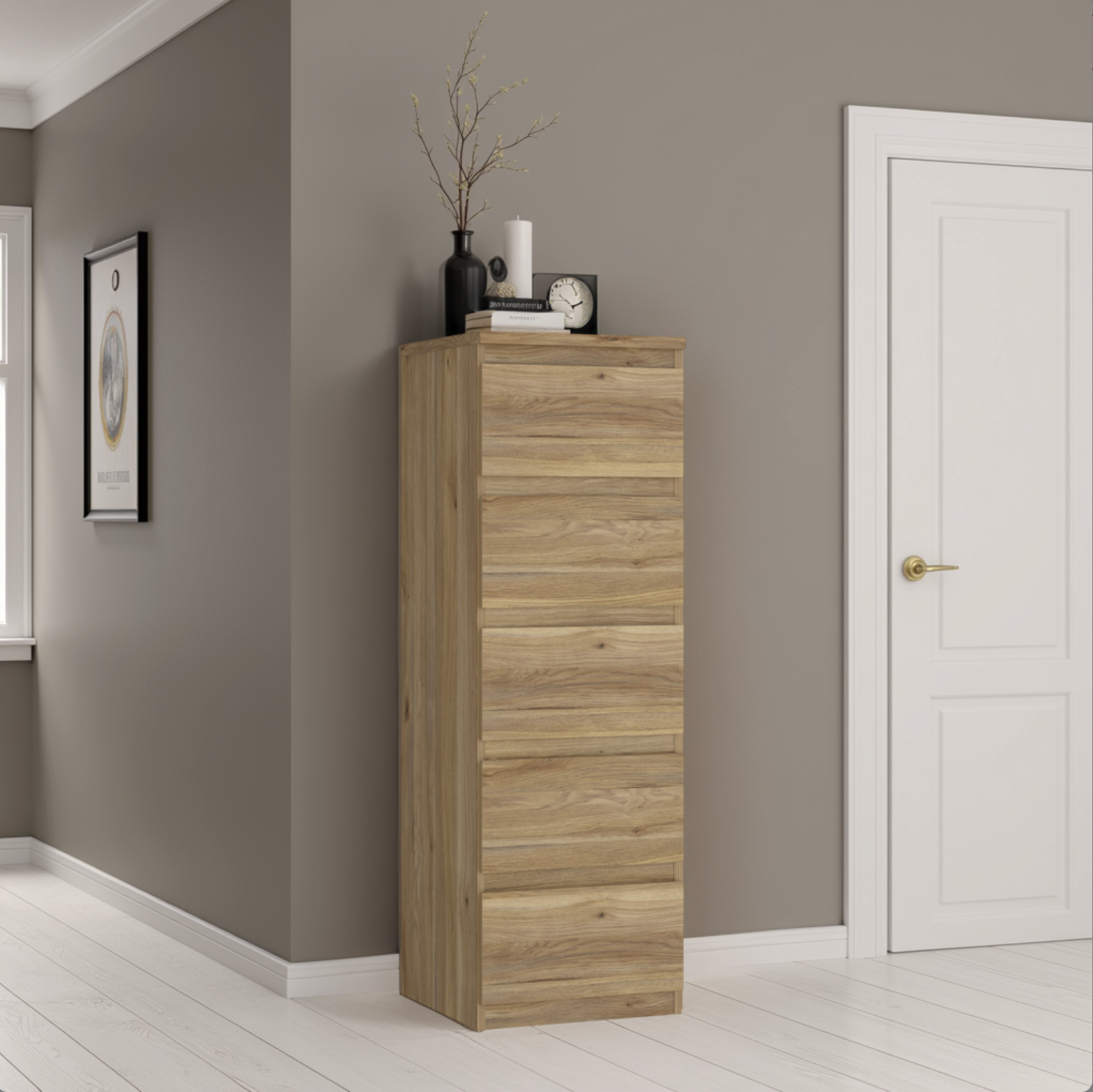 Alaska 5 Drawer Tall Chest of Drawers - Oak - FurniComp
