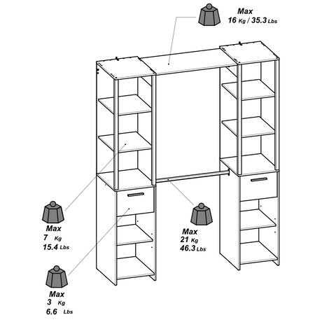 Alma 2 Drawer Open Wardrobe with Shelves and Rail - Black & Oak - FurniComp