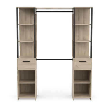 Alma 2 Drawer Open Wardrobe with Shelves and Rail - Black & Oak - FurniComp