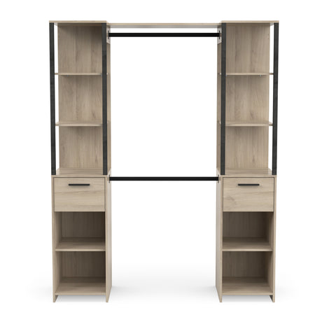 Alma 2 Drawer Open Wardrobe with Shelves and Rail - Black & Oak - FurniComp