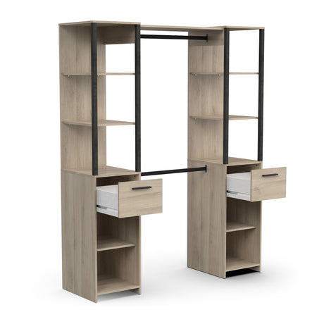 Alma 2 Drawer Open Wardrobe with Shelves and Rail - Black & Oak - FurniComp
