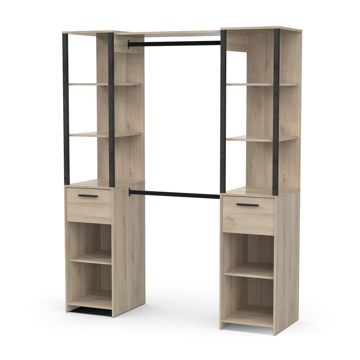 Alma 2 Drawer Open Wardrobe with Shelves and Rail - Black & Oak - FurniComp