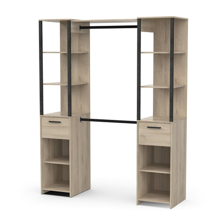 Alma 2 Drawer Open Wardrobe with Shelves and Rail - Black & Oak - FurniComp