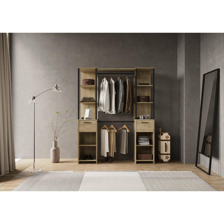 Alma 2 Drawer Open Wardrobe with Shelves and Rail - Black & Oak - FurniComp