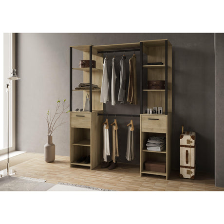 Alma 2 Drawer Open Wardrobe with Shelves and Rail - Black & Oak - FurniComp