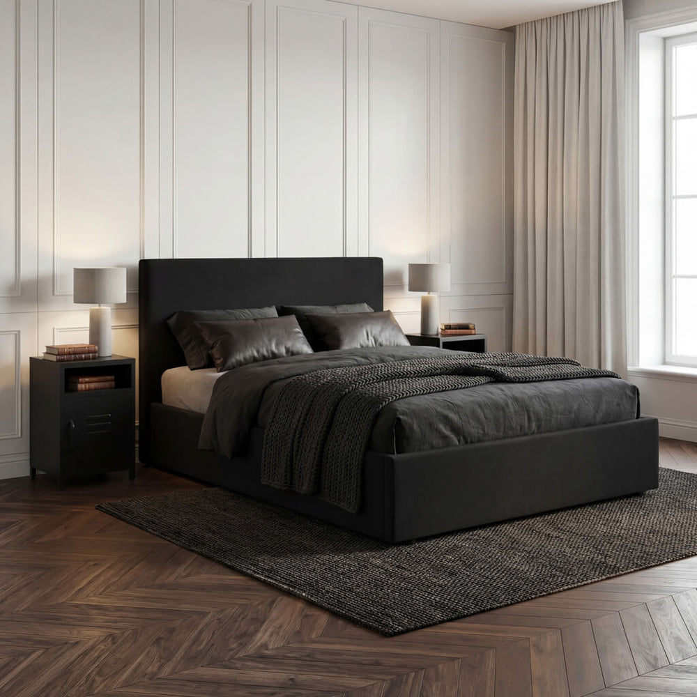 Alora Black Fabric Ottoman Bed Frame - FurniComp