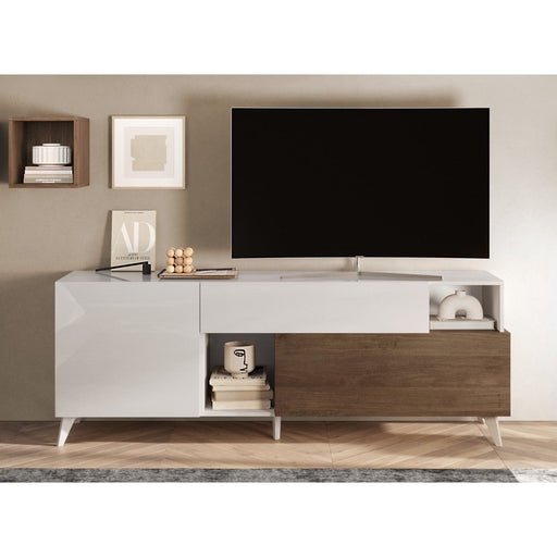 Amalfi 2 Door 1 Drawer White Gloss and Mercure Oak TV Stand - FurniComp