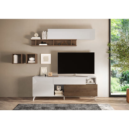 Amalfi 2 Door 1 Drawer White Gloss and Mercure Oak TV Stand - FurniComp