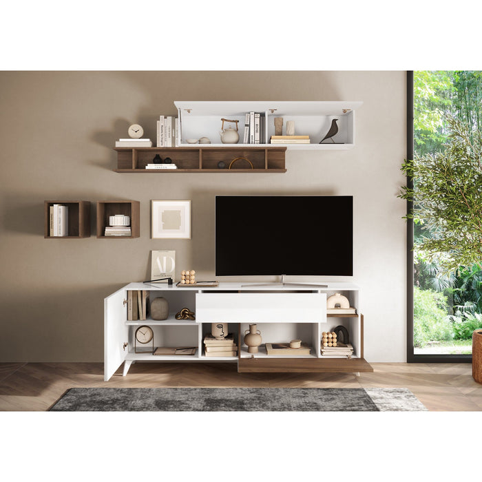 Amalfi 2 Door 1 Drawer White Gloss and Mercure Oak TV Stand - FurniComp