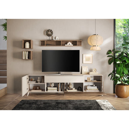 Amalfi 2 Door 1 Drawer Cashmere and Mercure Oak Large TV Stand - FurniComp