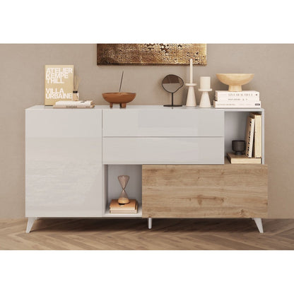 Amalfi 2 Door 2 Drawer White Gloss and Cadiz Oak Sideboard - FurniComp