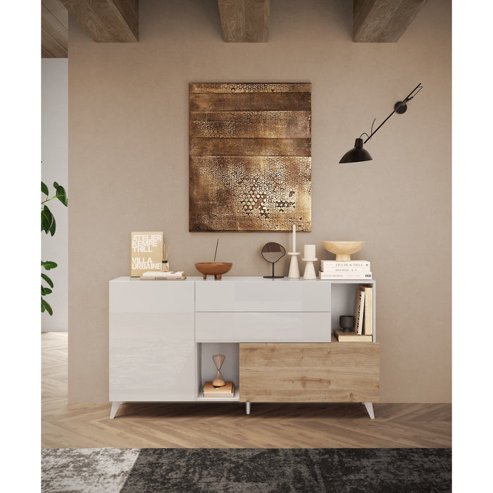 Amalfi 2 Door 2 Drawer White Gloss and Cadiz Oak Sideboard - FurniComp