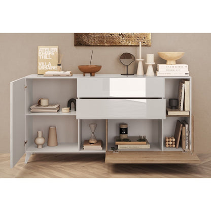 Amalfi 2 Door 2 Drawer White Gloss and Cadiz Oak Sideboard - FurniComp