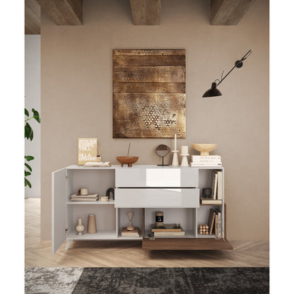 Amalfi 2 Door 2 Drawer White Gloss and Mercure Oak Sideboard - FurniComp