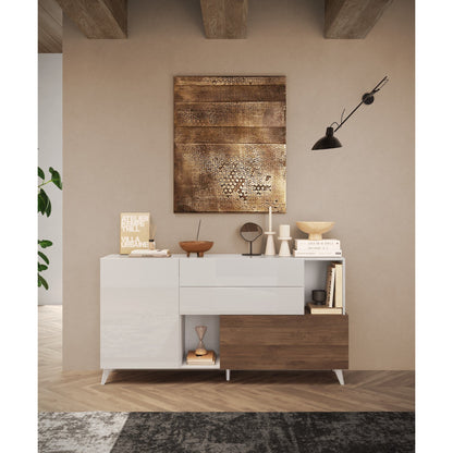 Amalfi 2 Door 2 Drawer White Gloss and Mercure Oak Sideboard - FurniComp