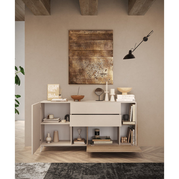 Amalfi 2 Door 2 Drawer Cashmere and Cadiz Oak Sideboard - FurniComp