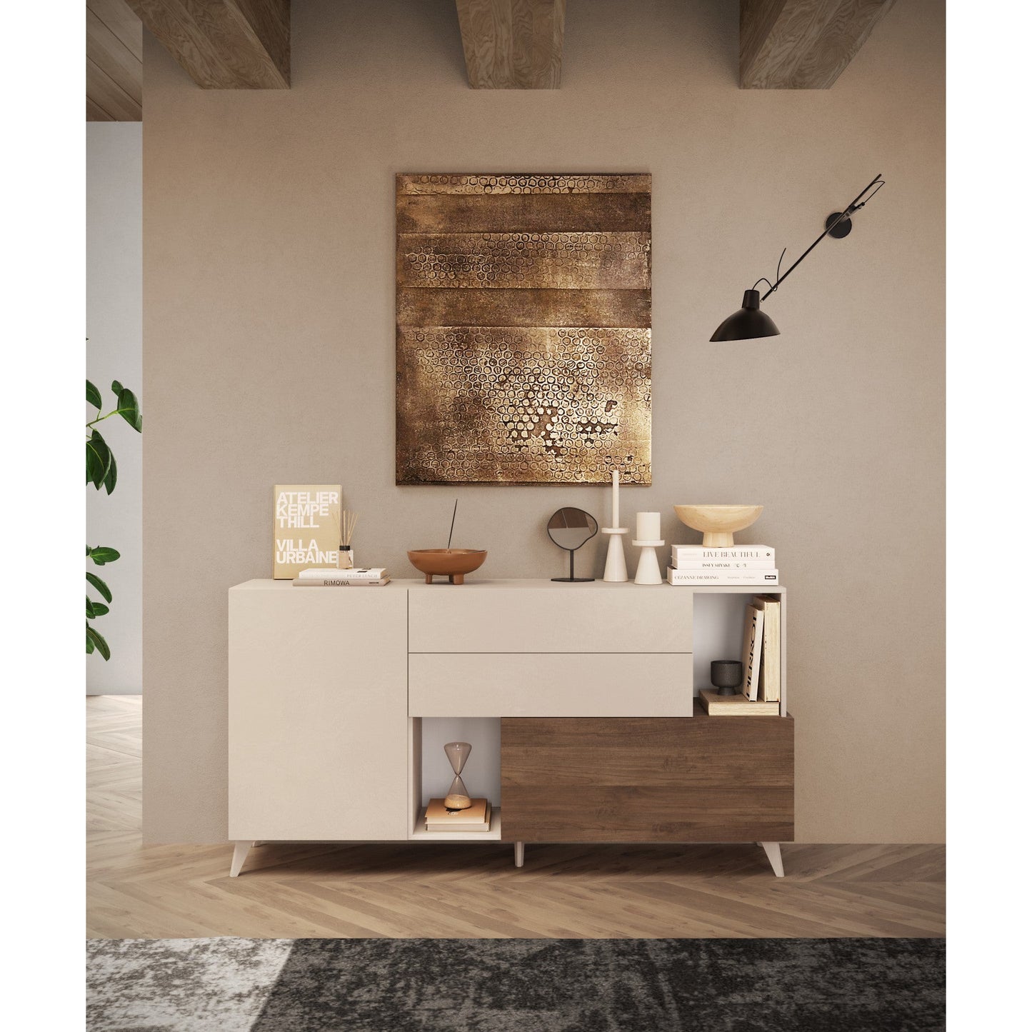 Amalfi 2 Door 2 Drawer Cashmere and Mercure Oak Sideboard - FurniComp