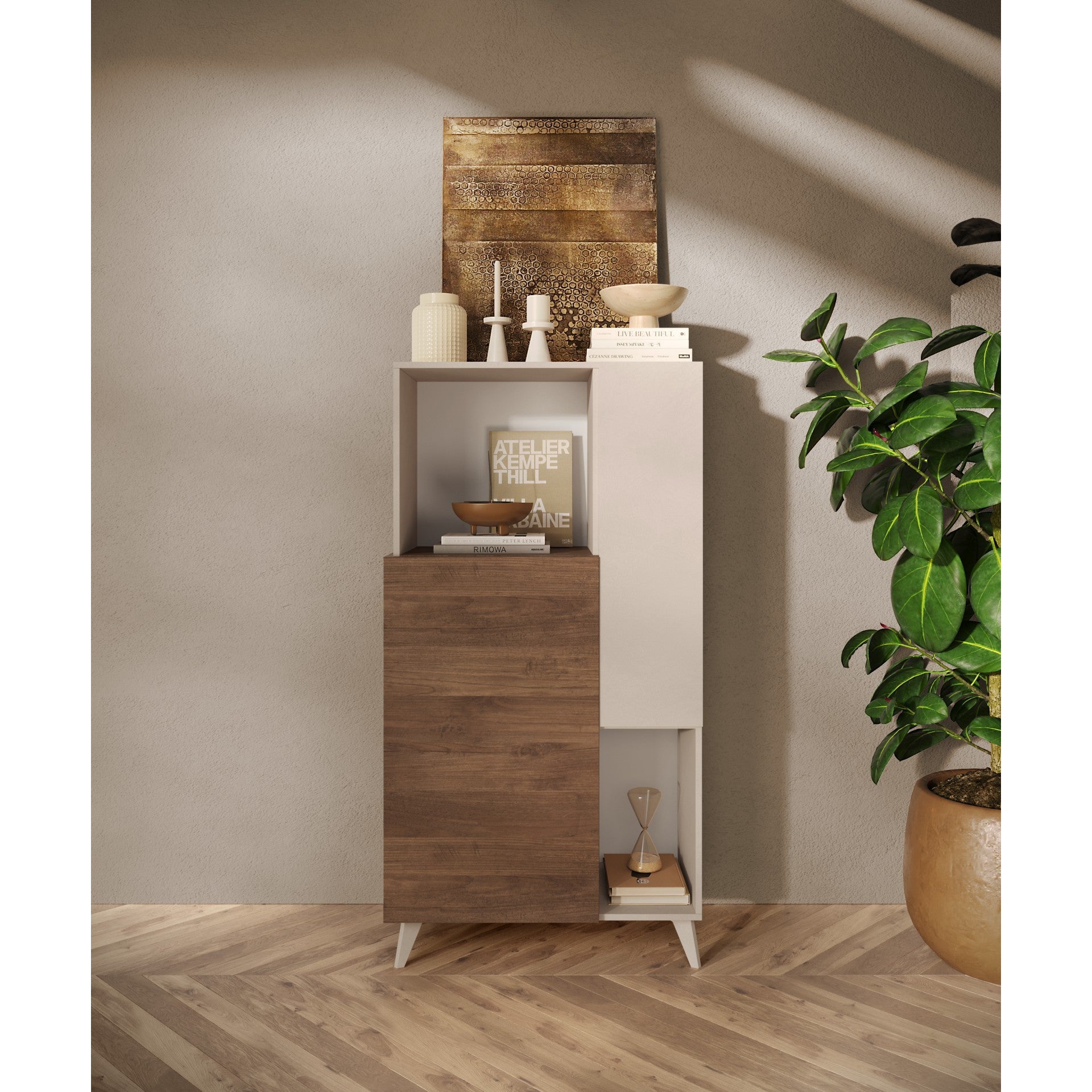 Amalfi 2 Door Cashmere and Mercure Oak Tall Sideboard/Highboard - FurniComp