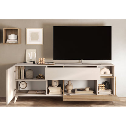 Amalfi 2 Door 1 Drawer Cashmere and Cadiz Oak TV Stand - FurniComp