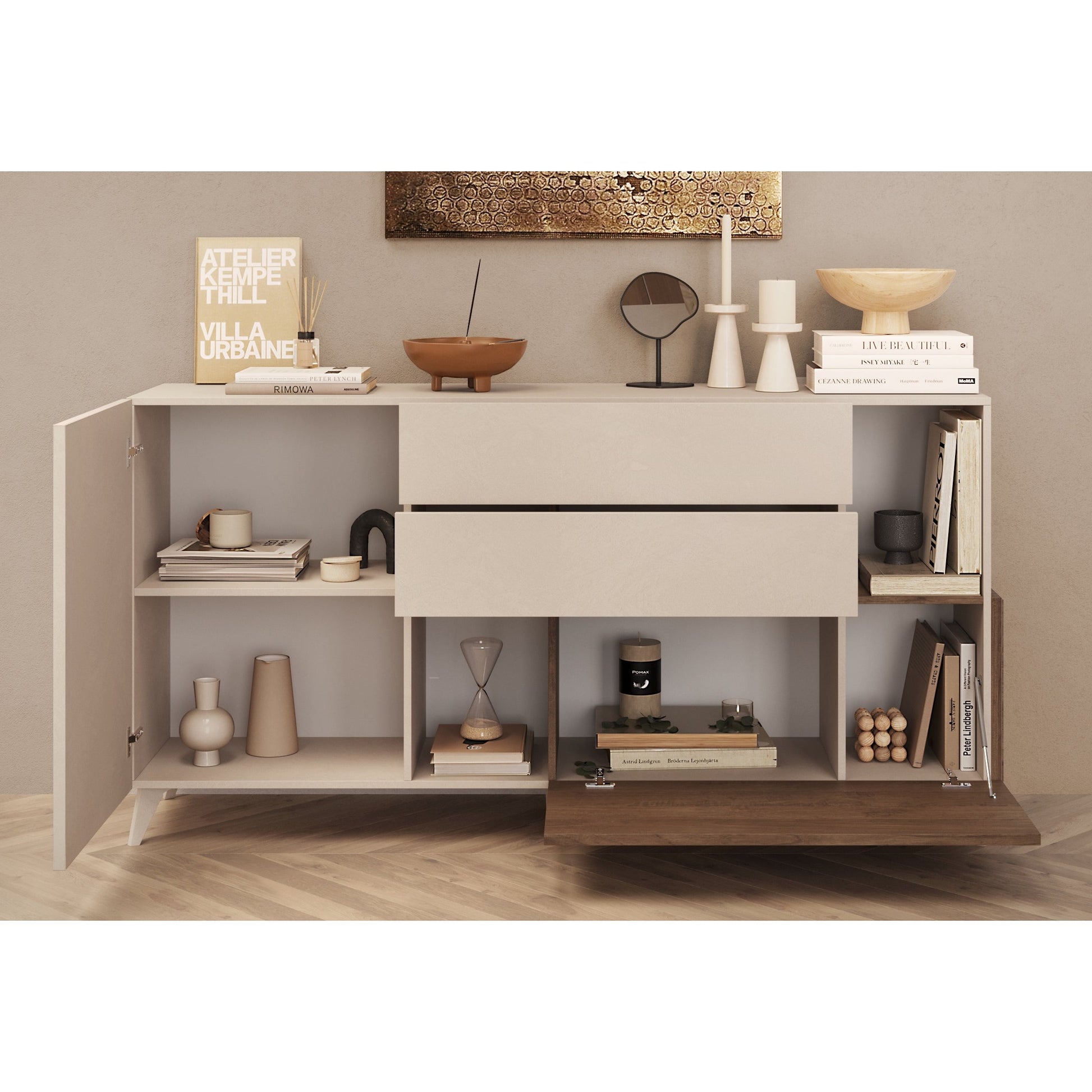 Amalfi 2 Door 2 Drawer Cashmere and Mercure Oak Sideboard - FurniComp