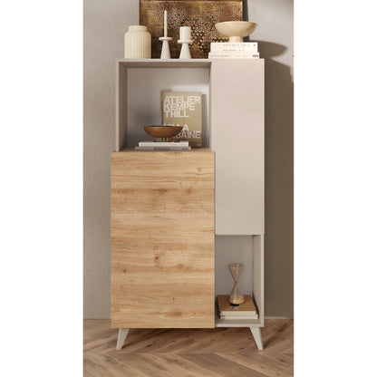 Amalfi 2 Door Cashmere and Cadiz Oak Tall Sideboard/Highboard - FurniComp