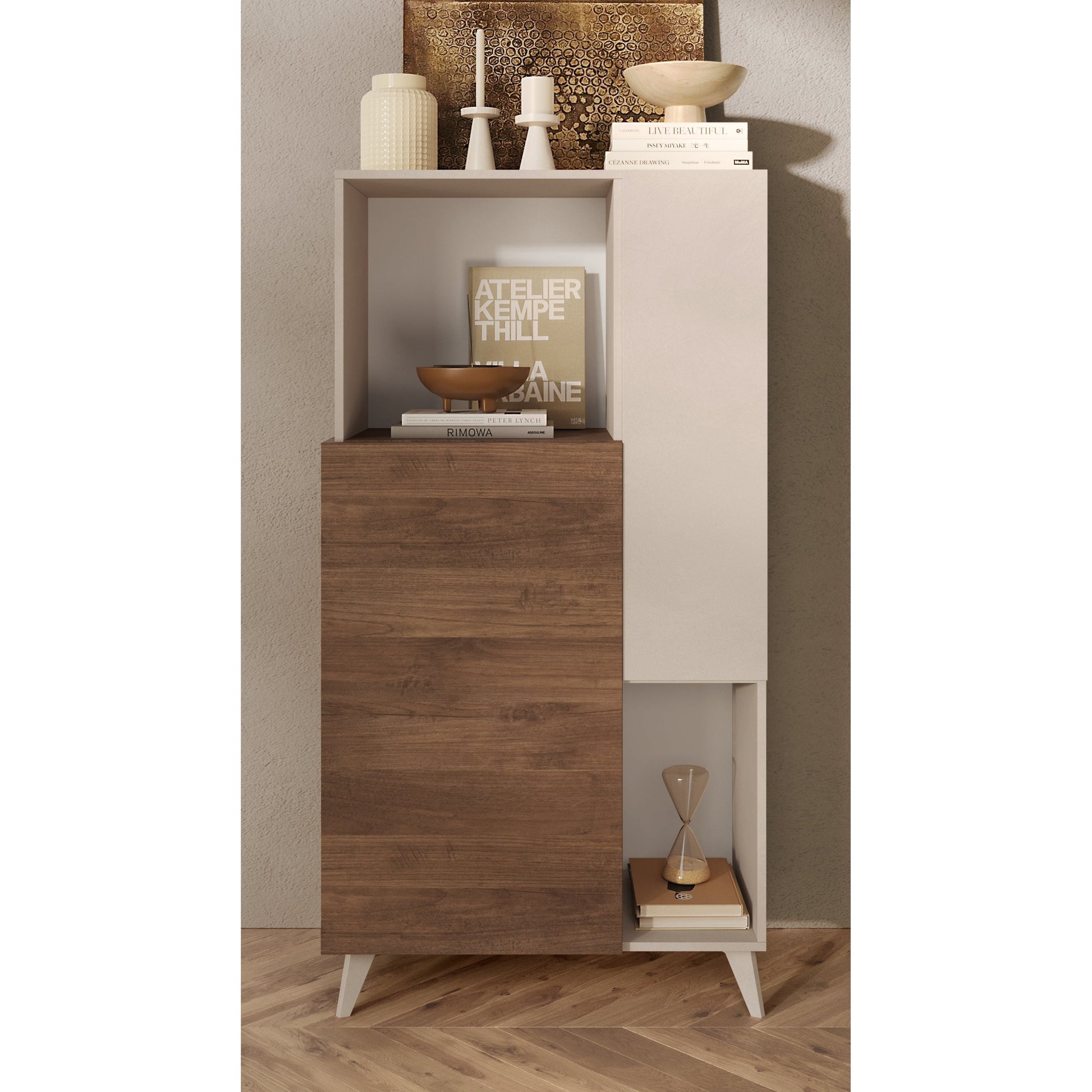 Amalfi 2 Door Cashmere and Mercure Oak Tall Sideboard/Highboard - FurniComp