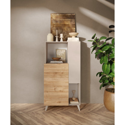 Amalfi 2 Door Cashmere and Cadiz Oak Tall Sideboard/Highboard - FurniComp