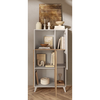 Amalfi 2 Door White Gloss and Cadiz Oak Tall Sideboard/Highboard - FurniComp