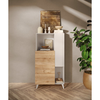 Amalfi 2 Door White Gloss and Cadiz Oak Tall Sideboard/Highboard - FurniComp