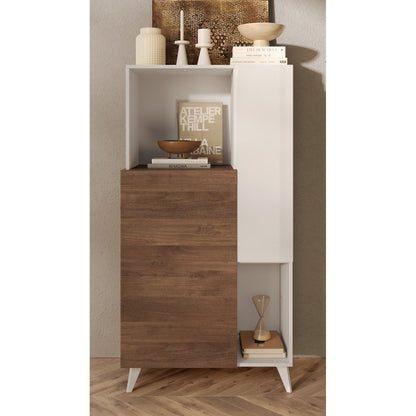 Amalfi 2 Door White Gloss and Mercure Oak Tall Sideboard/Highboard - FurniComp