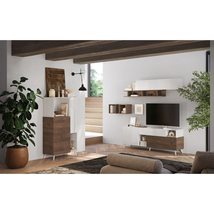 Amalfi 2 Door White Gloss and Mercure Oak Tall Sideboard/Highboard - FurniComp
