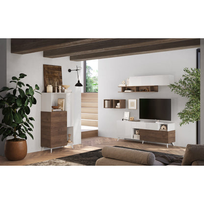 Amalfi 2 Door 1 Drawer White Gloss and Mercure Oak TV Stand - FurniComp